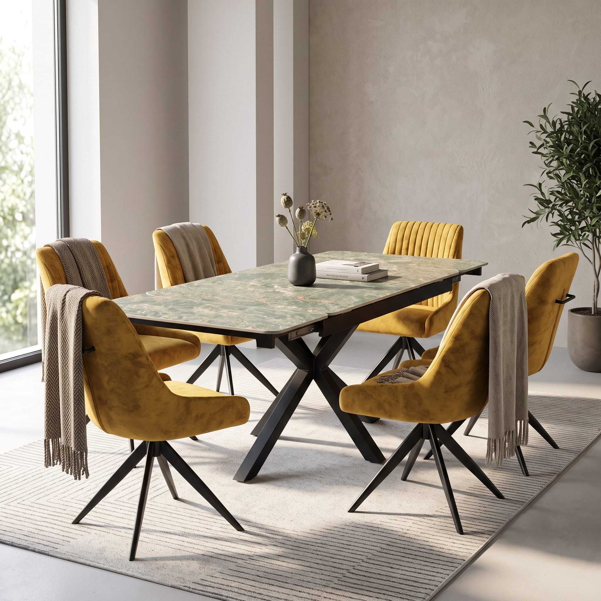 DS-0003 [Oslo Green With 6 Rimini Mustard chair ]