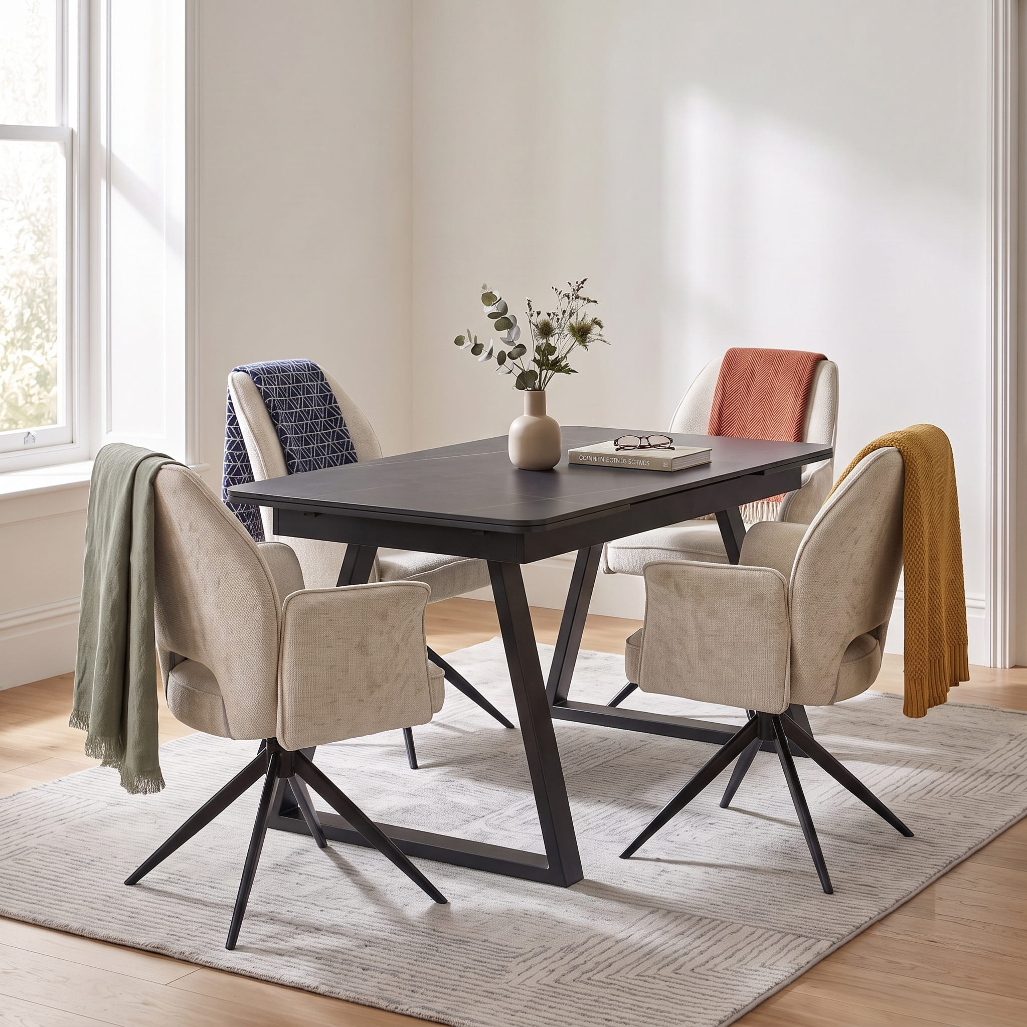 DS-0007 [Dubai Black With 6 Vienna Cream chair]