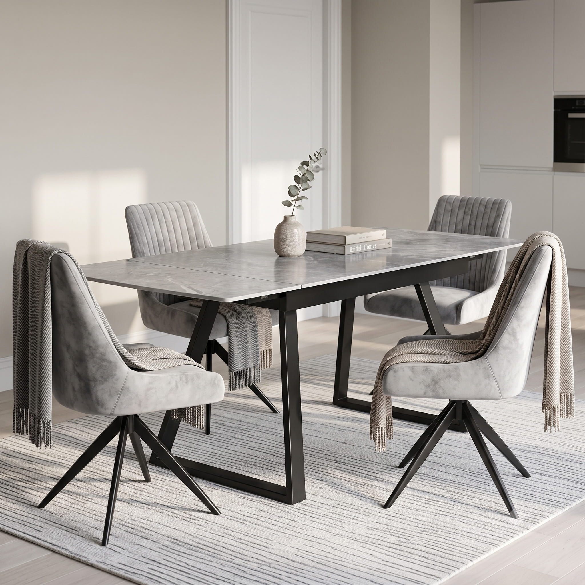 DS-0008 [Dubai Grey With 6 Rimini Grey chair ]