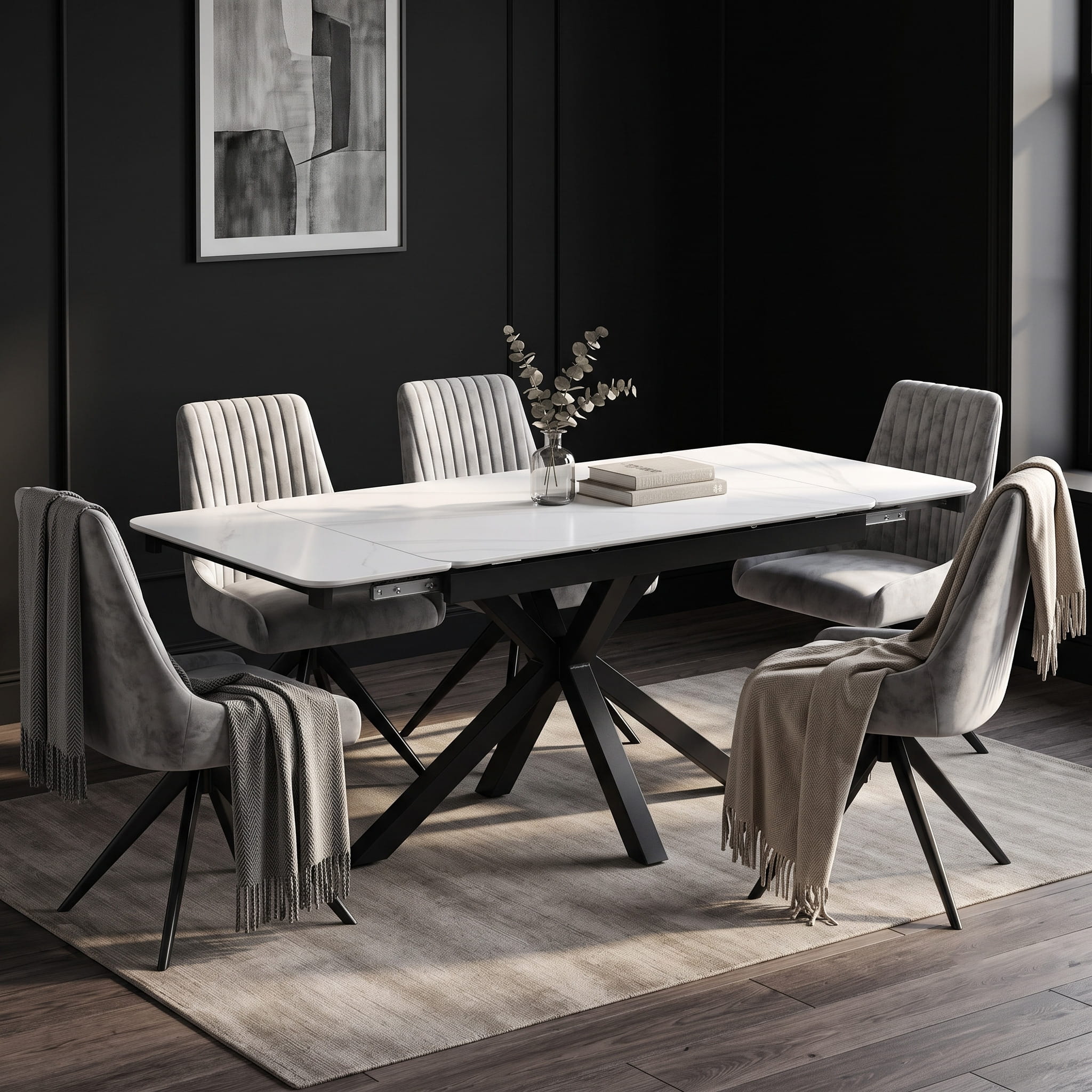 DS-0002 [Oslo White With 6 Rimini Grey chair]