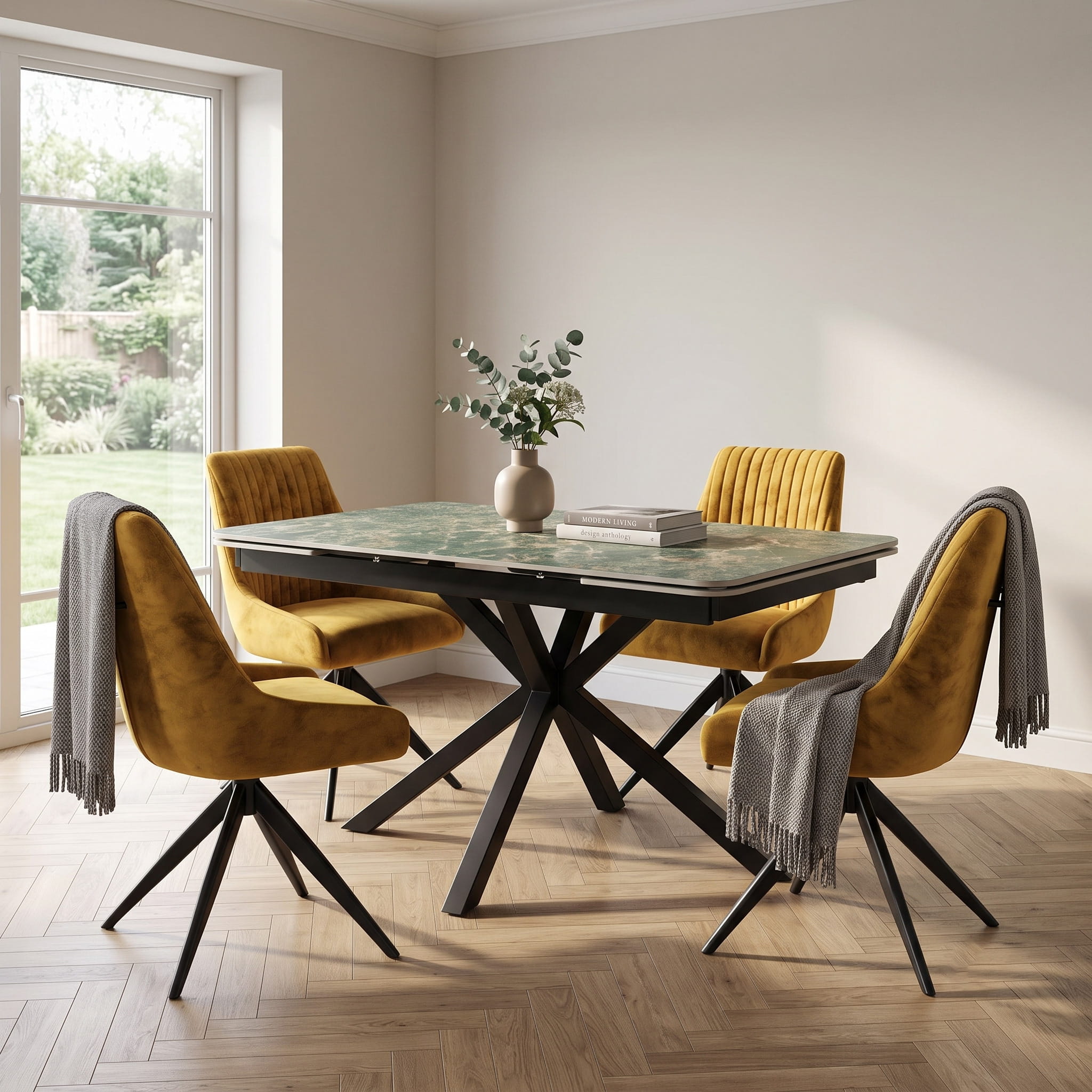 DS-0003 [Oslo Green With 6 Rimini Mustard chair ] - Image 3