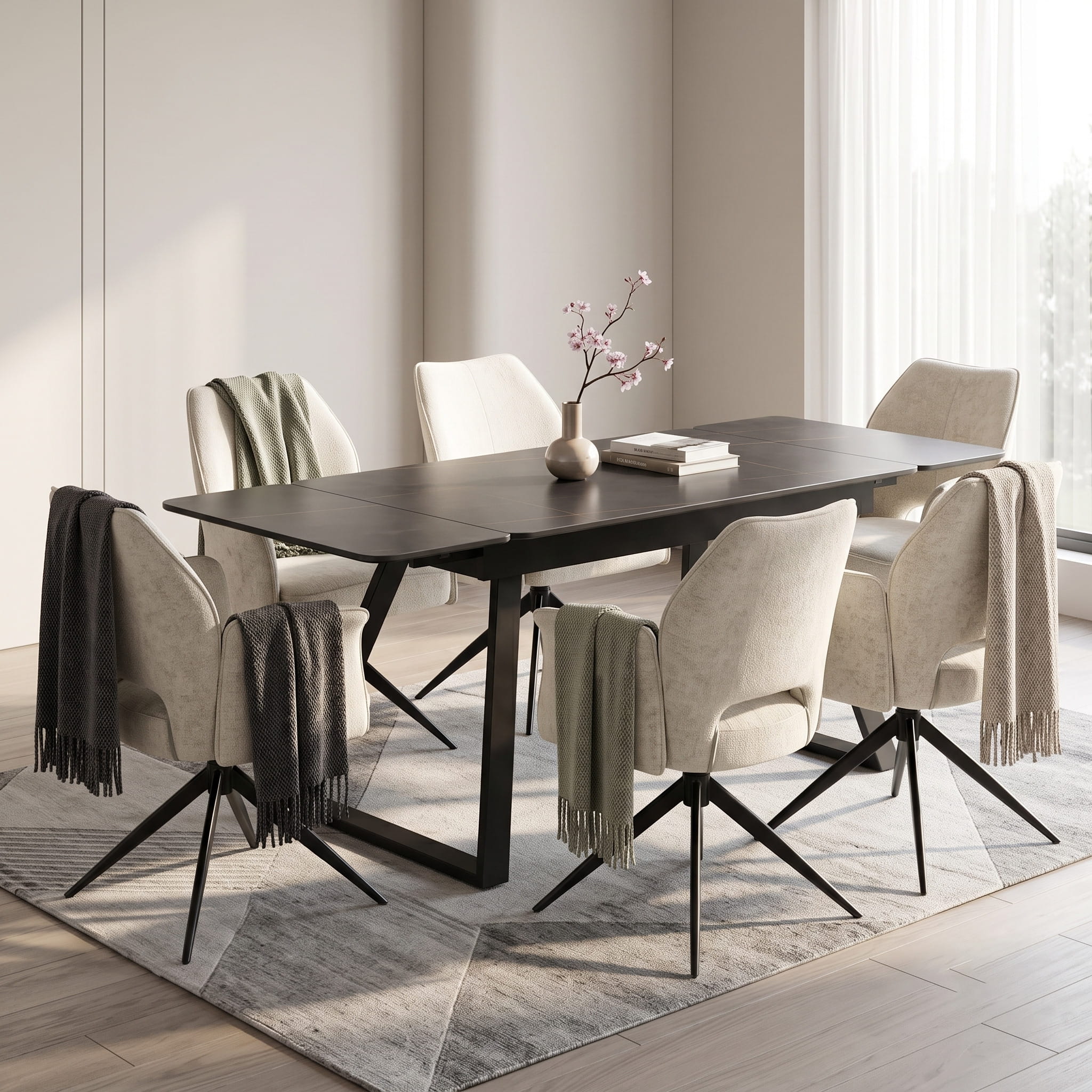DS-0007 [Dubai Black With 6 Vienna Cream chair] - Image 2
