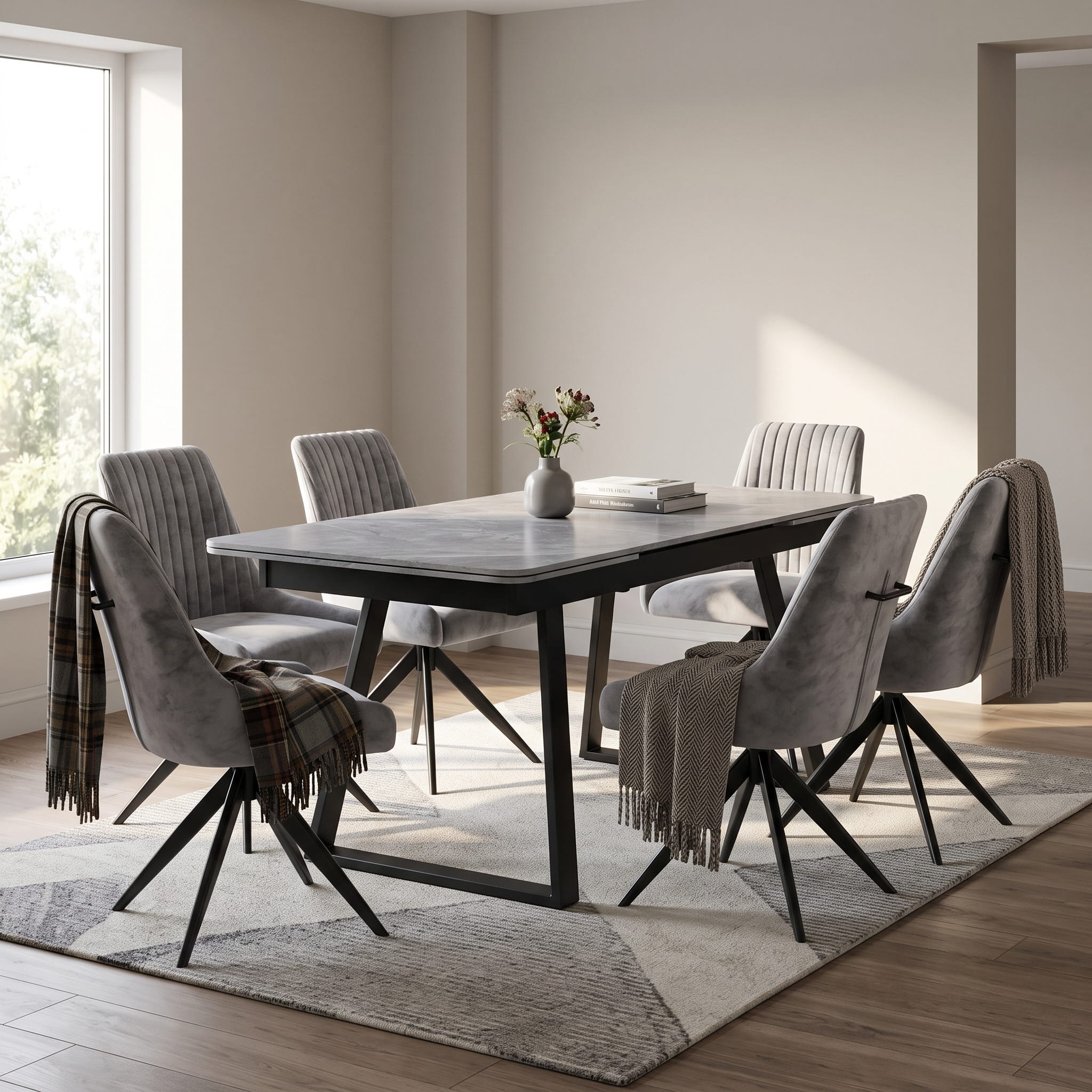 DS-0008 [Dubai Grey With 6 Rimini Grey chair ] - Image 2