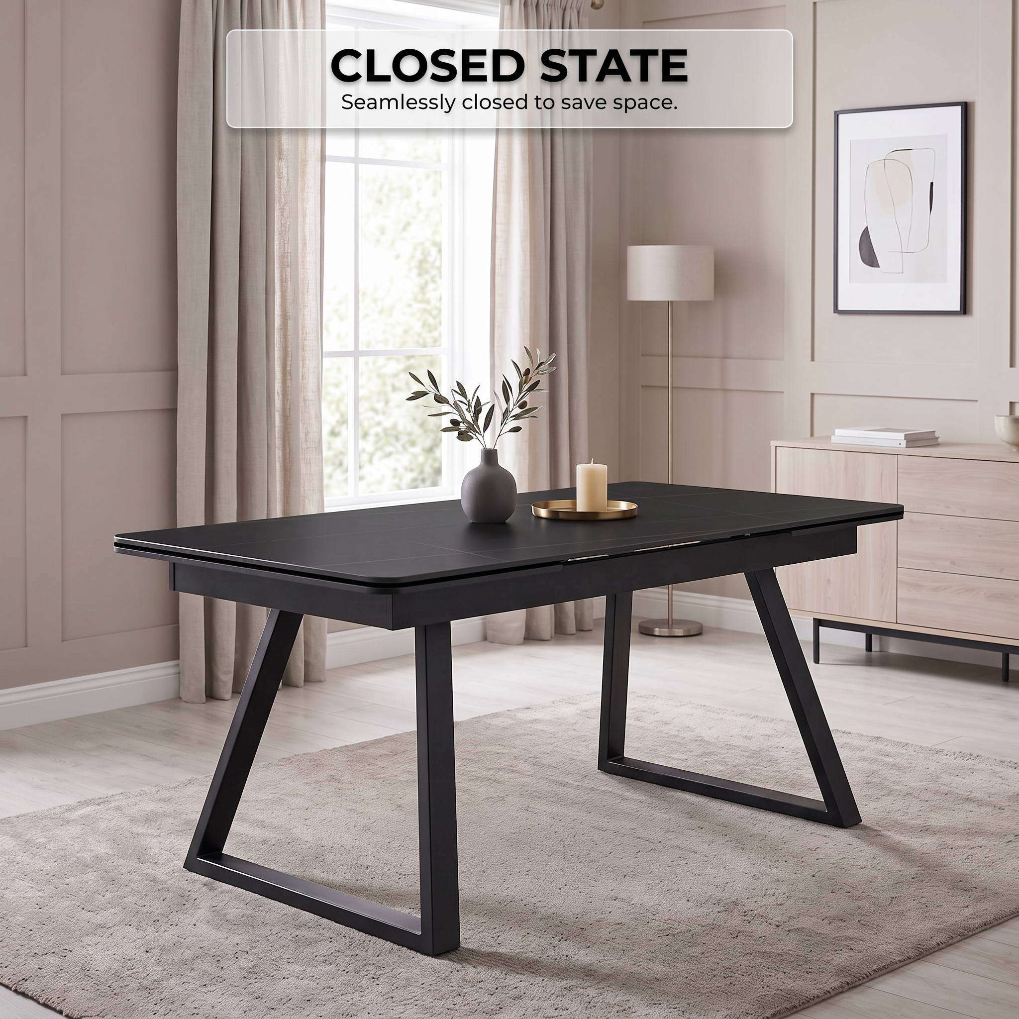 Dubai Black Extendable Ceramic Dining Table – 140cm–220cm - Image 2
