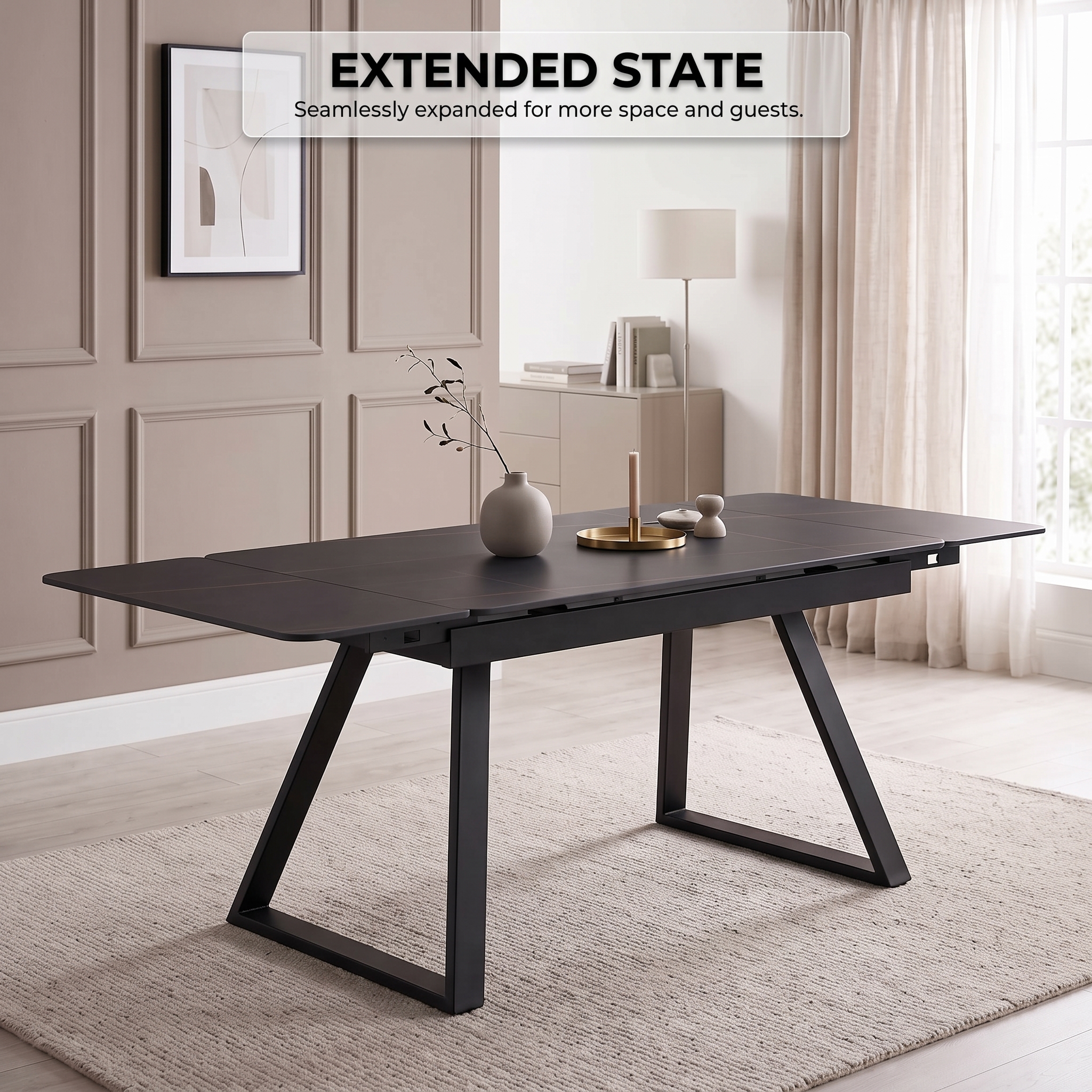 Dubai Black Extendable Ceramic Dining Table – 140cm–220cm - Image 3