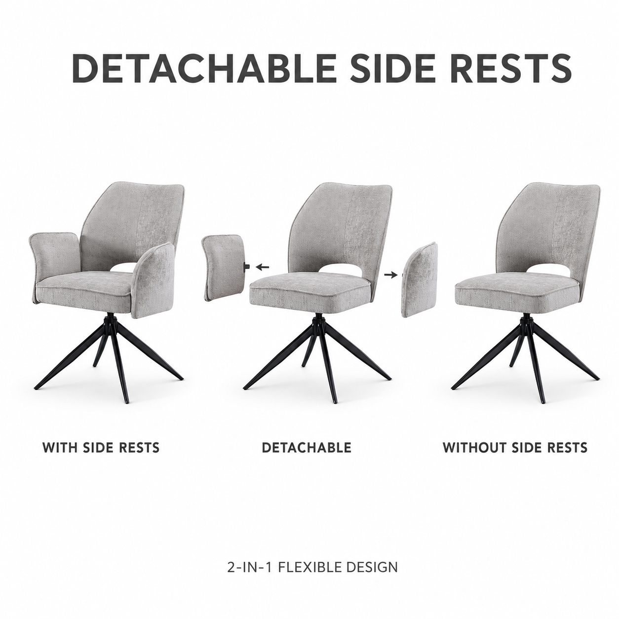 DC-009[ Vienna Grey Dining Chair] ,Auto Swivel Detachable Side Rests - Image 2